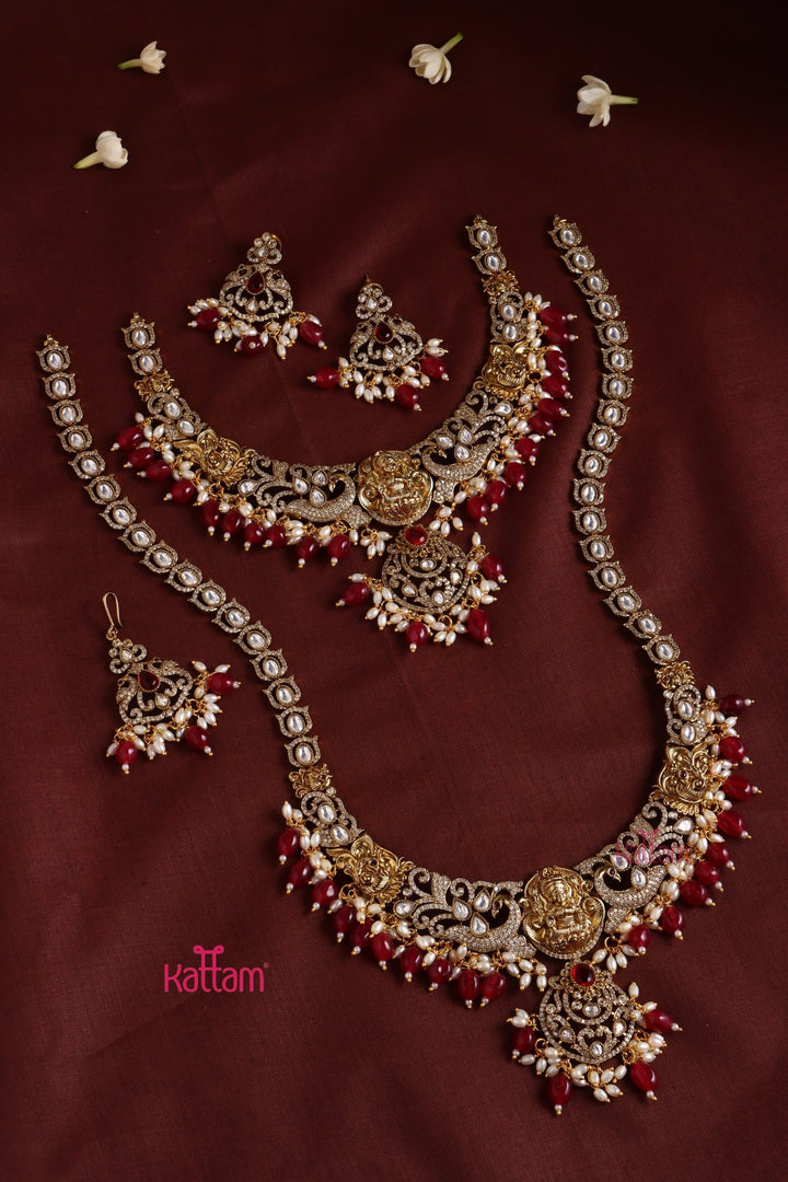Chaithali - AD Goddess Maroon Necklace & Haram Set - N3418