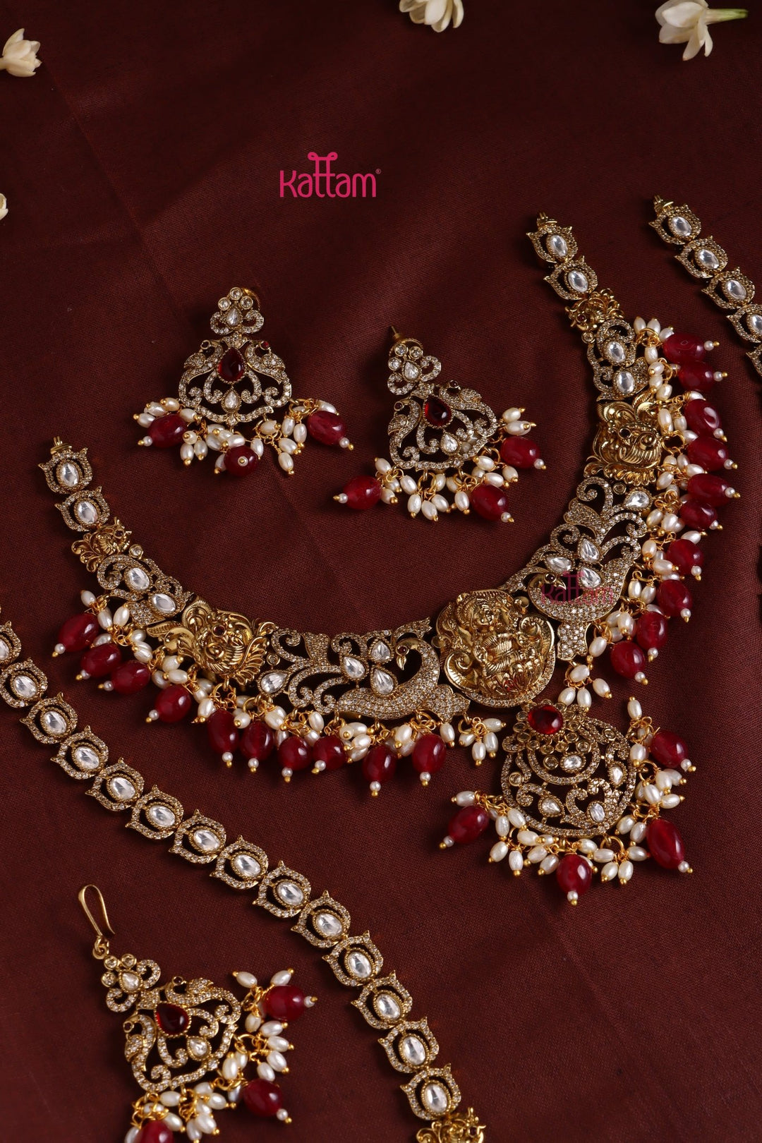Chaithali - AD Goddess Maroon Necklace & Haram Set - N3418