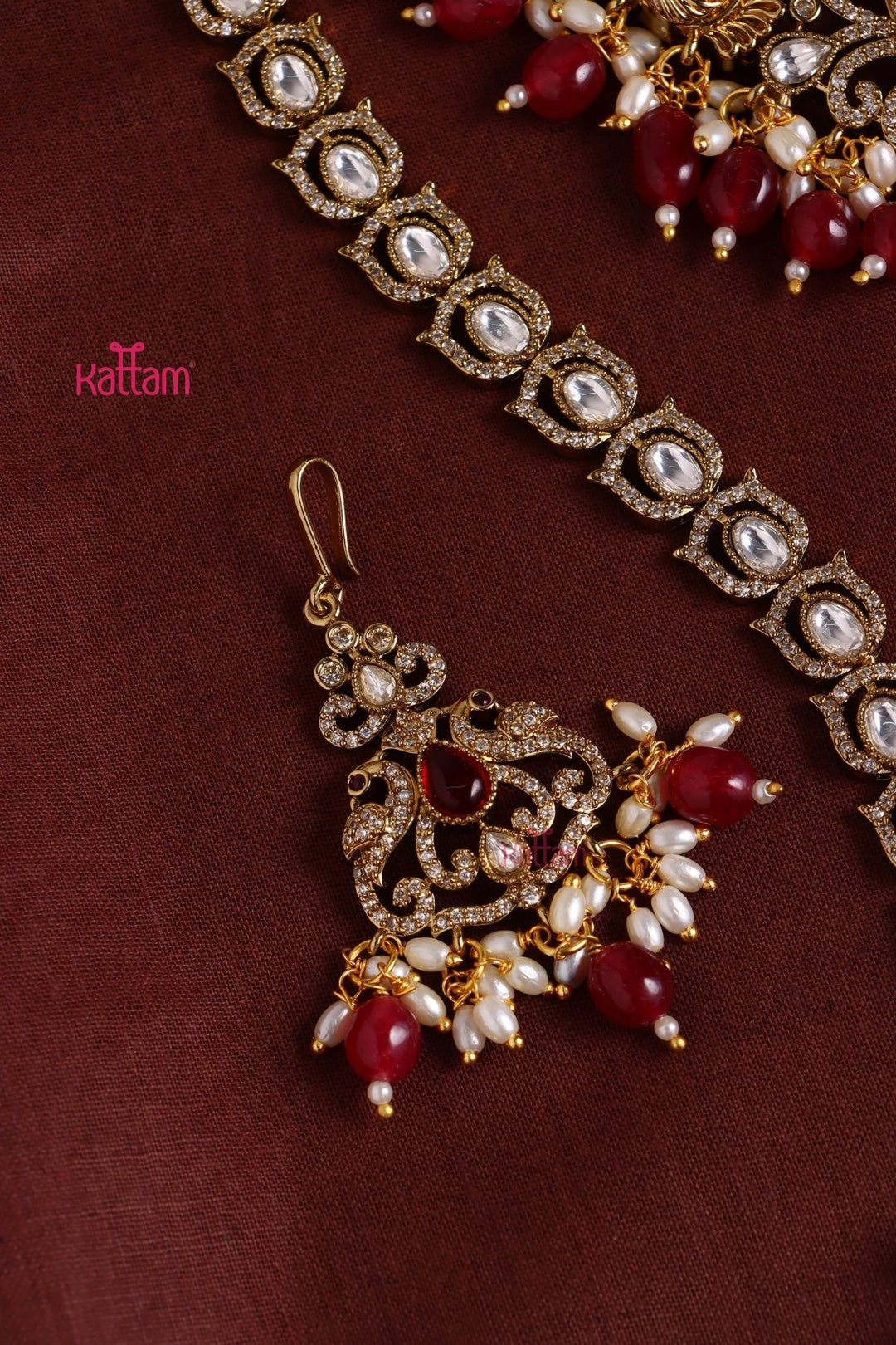 Chaithali - AD Goddess Maroon Necklace & Haram Set - N3418