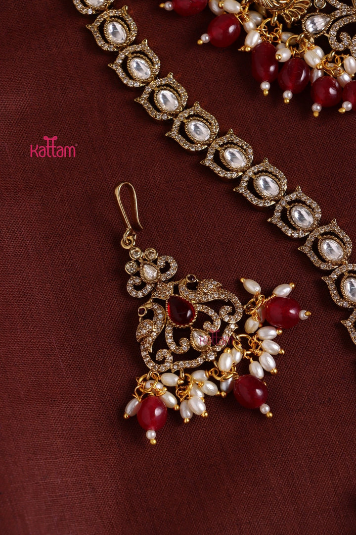 Chaithali - AD Goddess Maroon Necklace & Haram Set - N3418