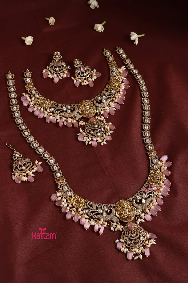 Chaithali - AD Goddess Pastelpink Necklace & Haram Set - N3419