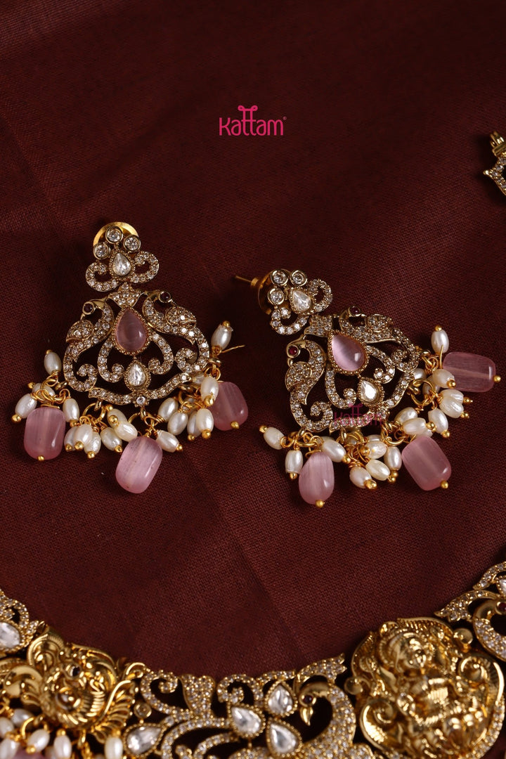 Chaithali - AD Goddess Pastelpink Necklace & Haram Set - N3419