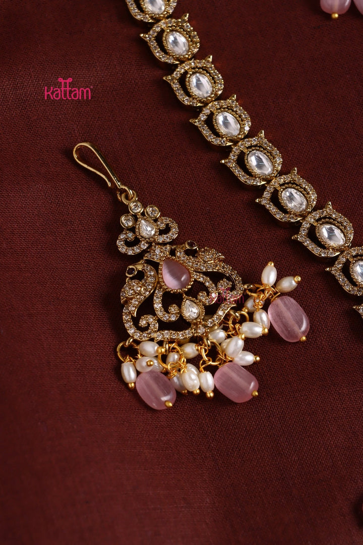 Chaithali - AD Goddess Pastelpink Necklace & Haram Set - N3419