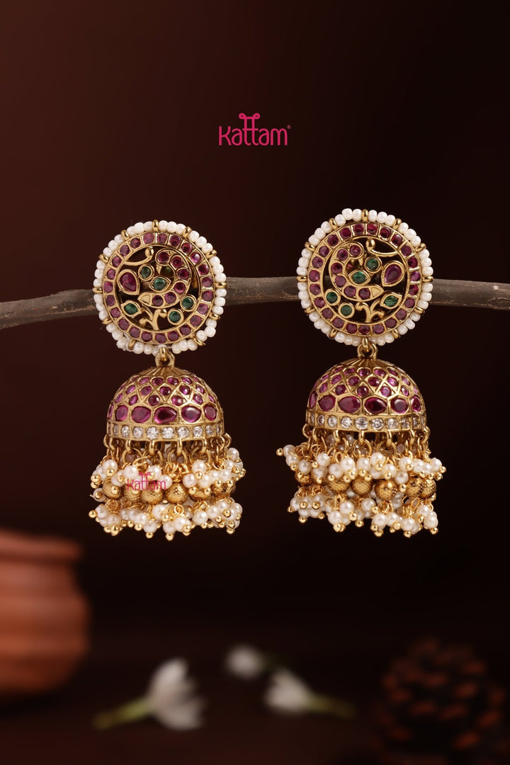 Chakra Bold Peacock Pearl Jhumka - E1339