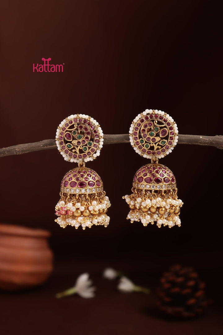 Chakra Bold Peacock Pearl Jhumka - E1339