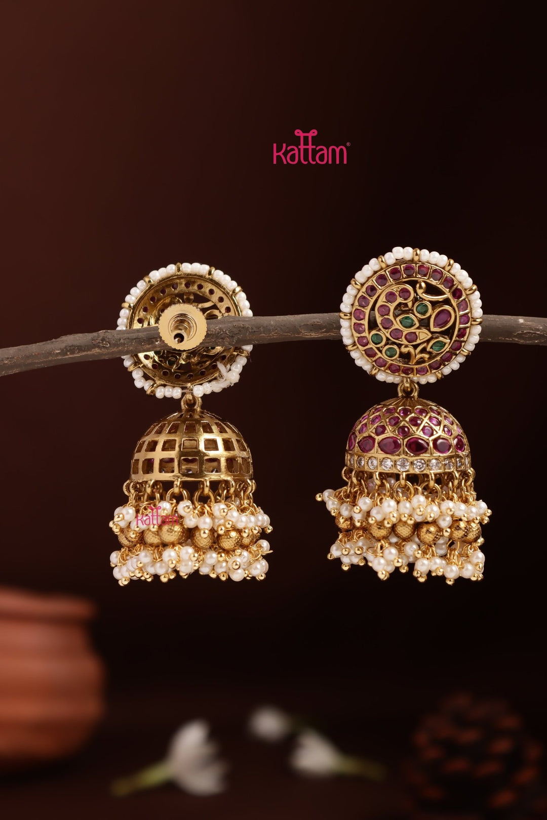 Chakra Bold Peacock Pearl Jhumka - E1339
