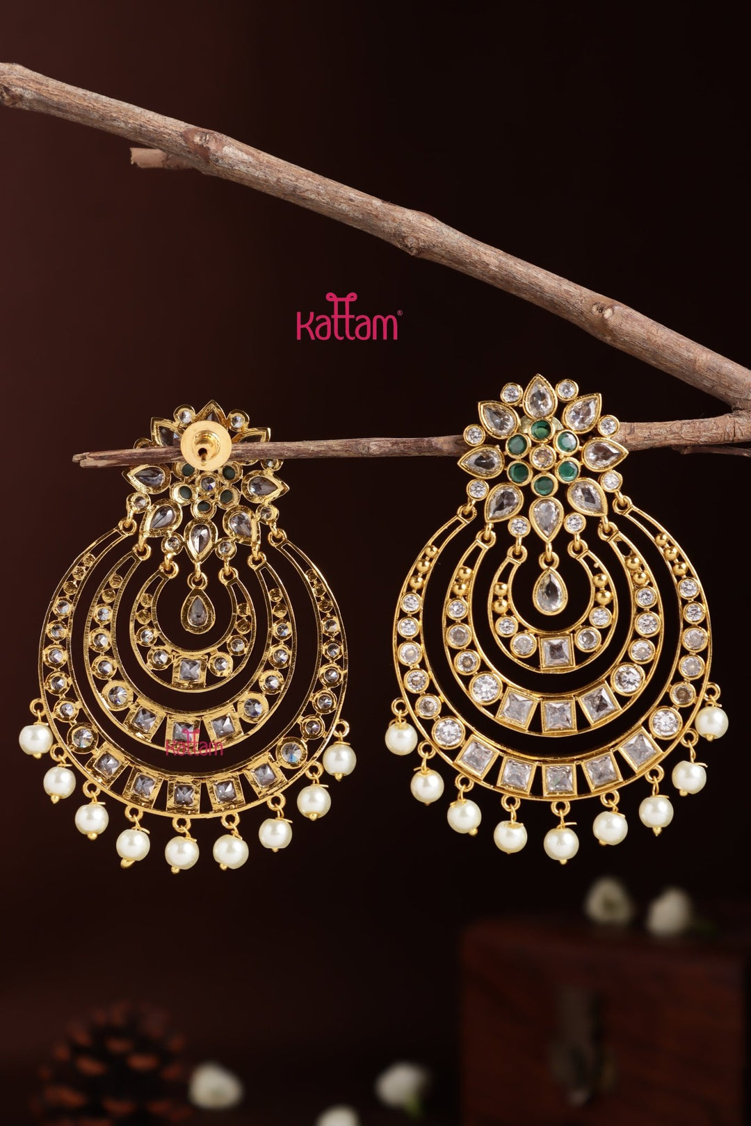 Chandbali Flower Earring - Green - E1399