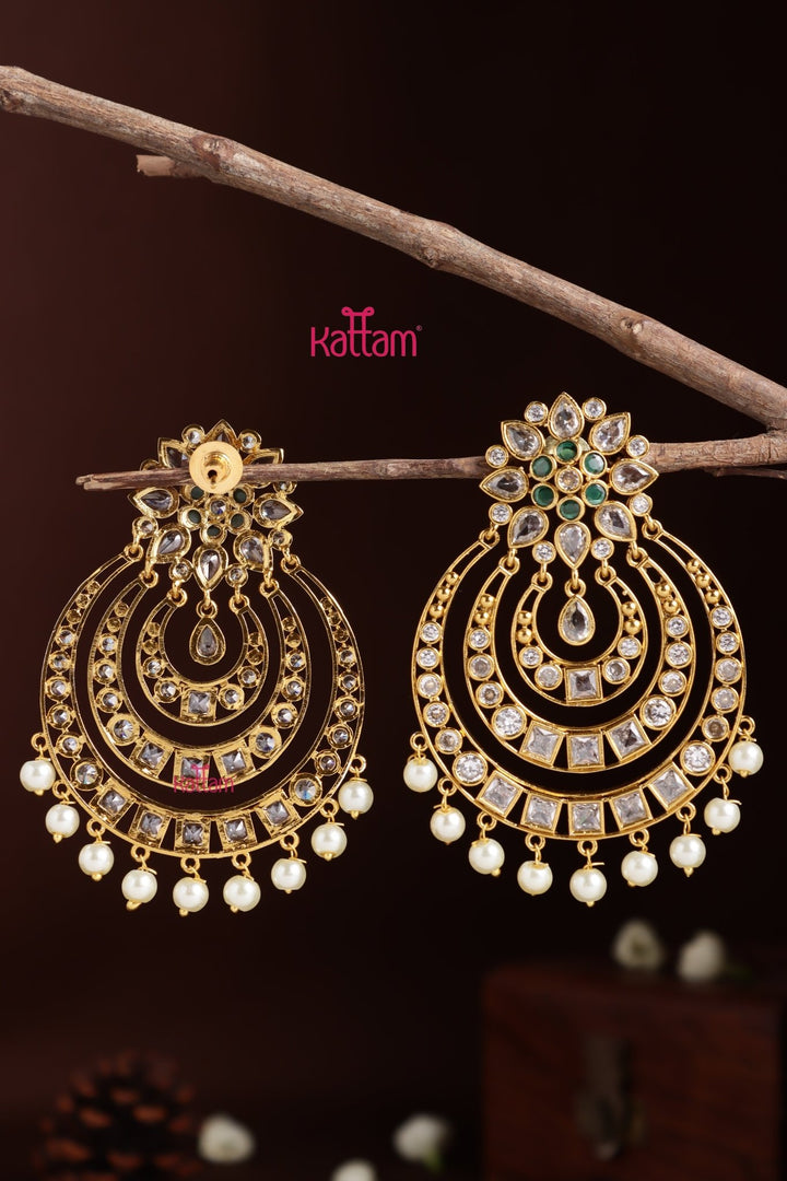 Chandbali Flower Earring - Green - E1399