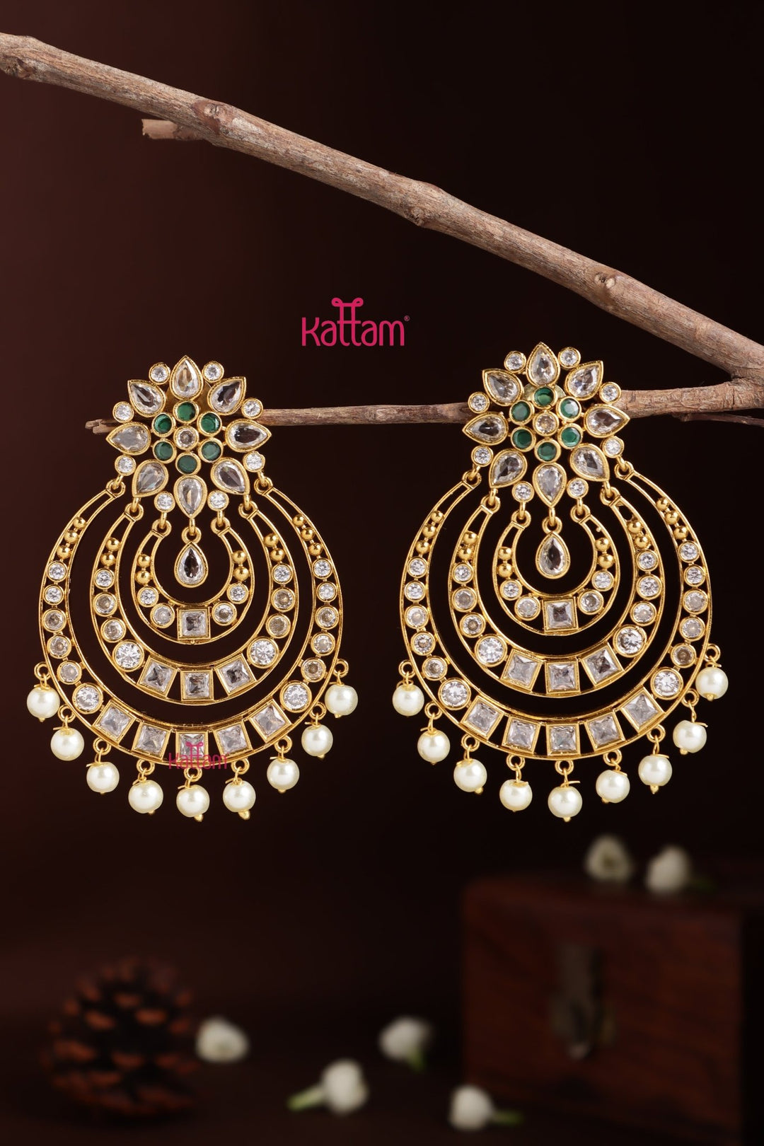 Chandbali Flower Earring - Green - E1399