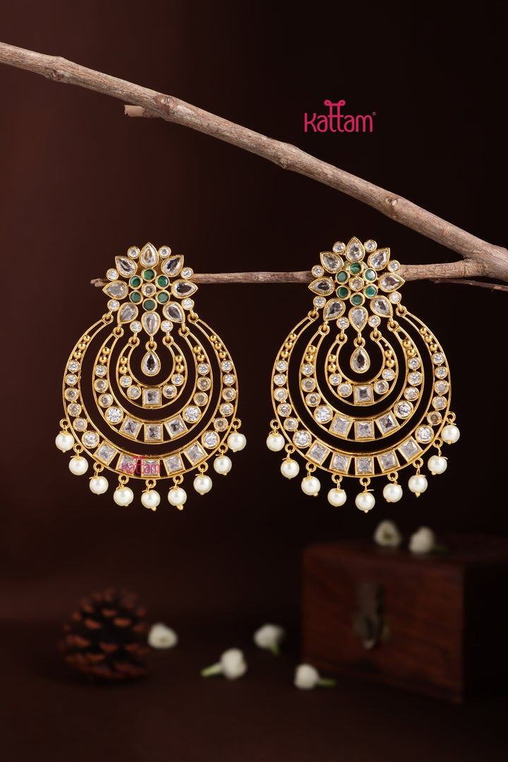 Chandbali Flower Earring - Green - E1399
