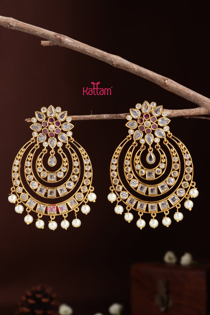 Chandbali Flower Earring - Ruby - E1398