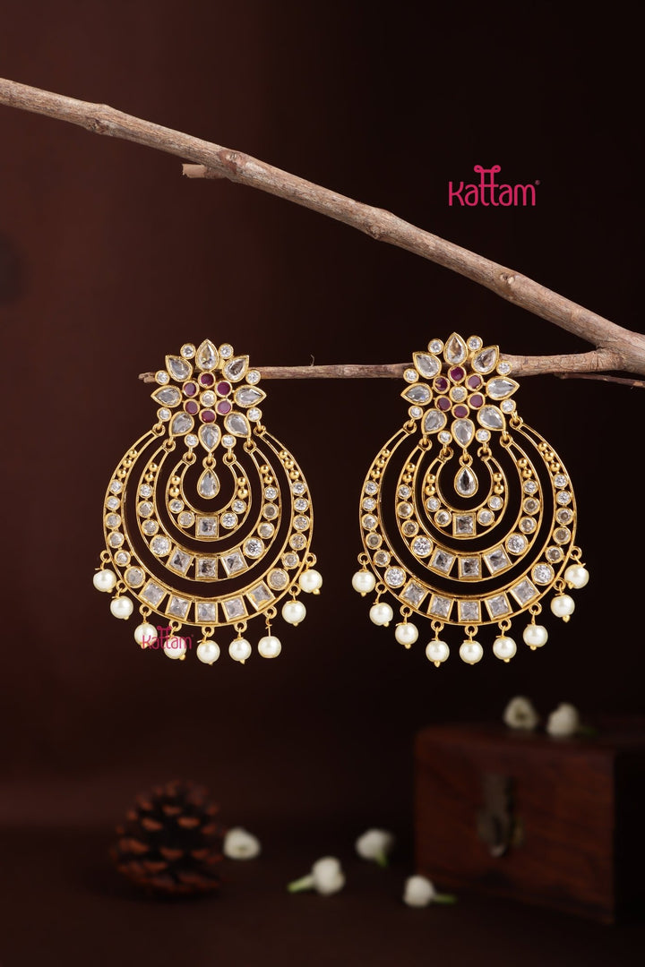 Chandbali Flower Earring - Ruby - E1398