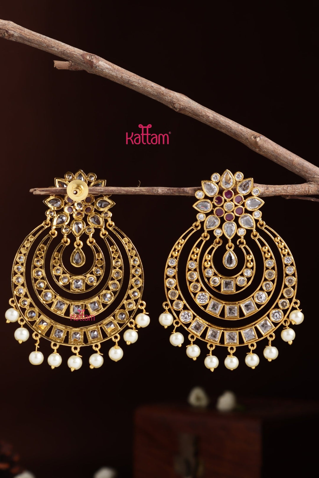 Chandbali Flower Earring - Ruby - E1398