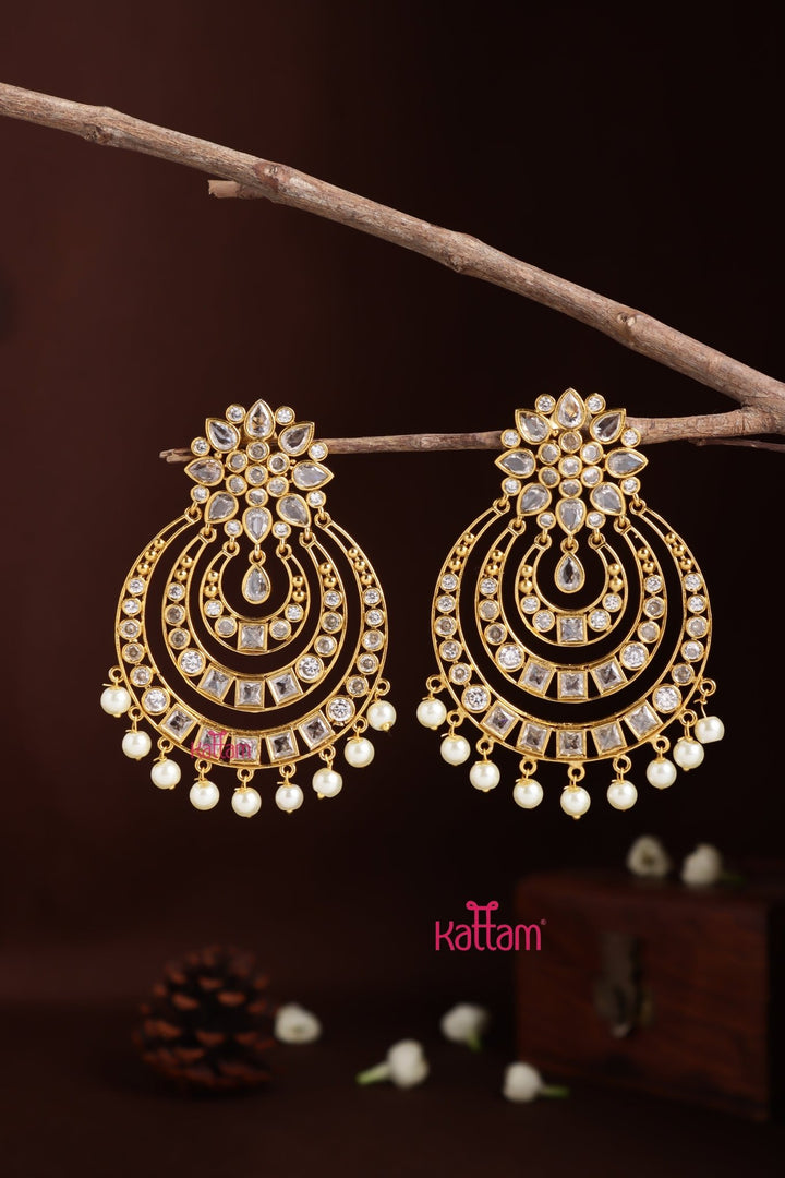 Chandbali Flower Earring - White - E1401