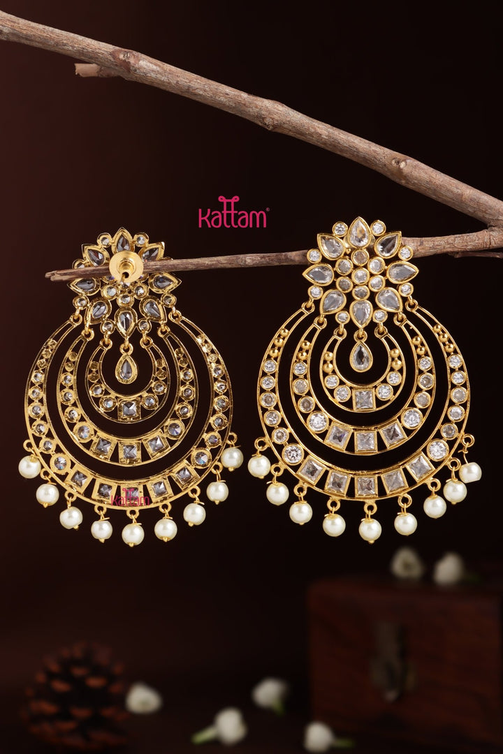 Chandbali Flower Earring - White - E1401