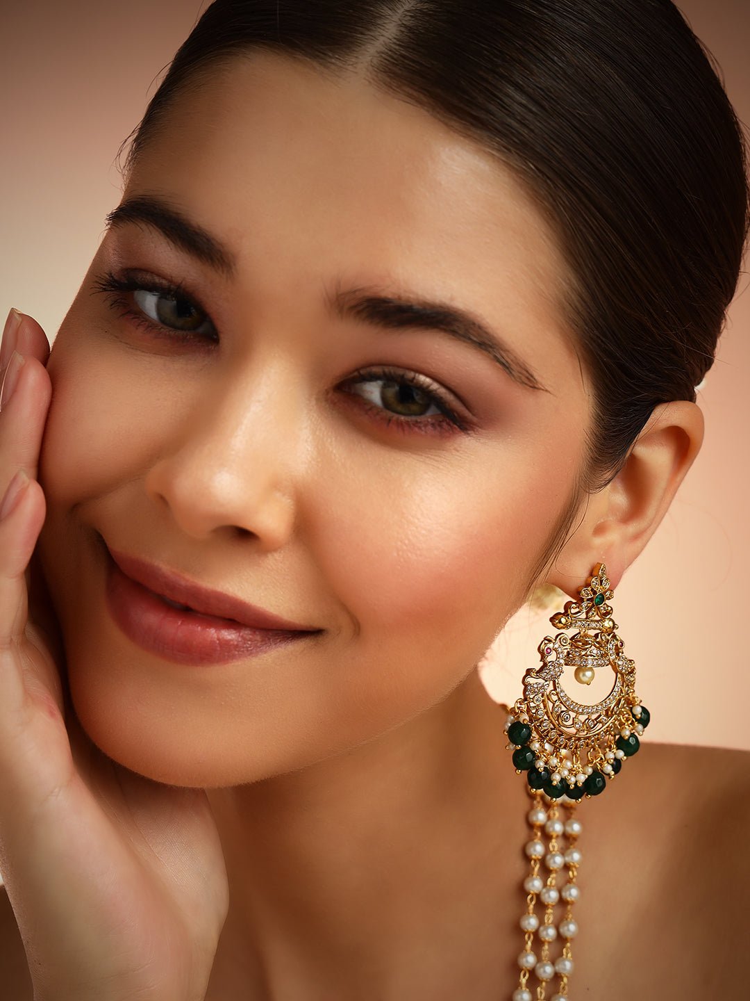 Chandbali Green Bead Pearl Haram - N2186