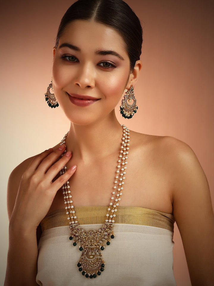 Chandbali Green Bead Pearl Haram - N2186