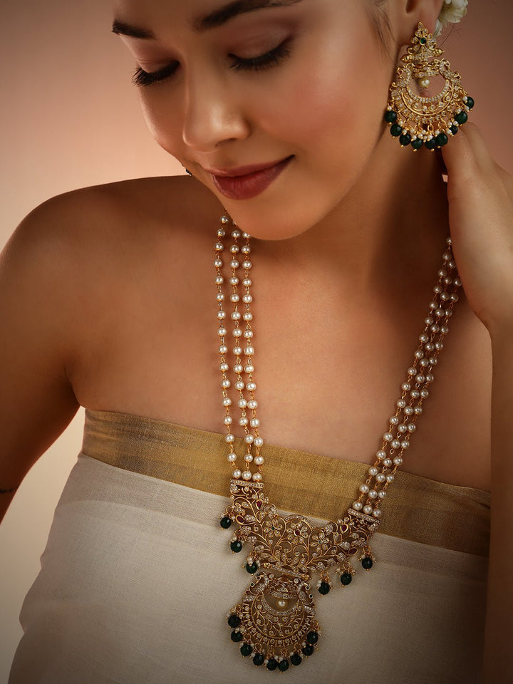 Chandbali Green Bead Pearl Haram - N2186