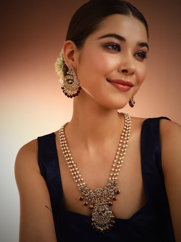 Chandbali Maroon Bead Pearl Haram - N2870