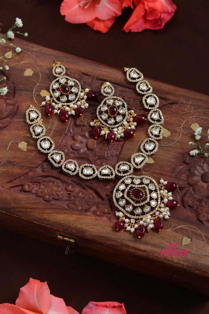 Charvi - American Diamond Maroon Short Necklace - N5105