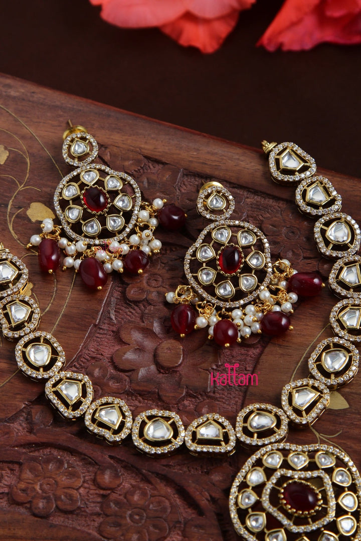Charvi - American Diamond Maroon Short Necklace - N5105