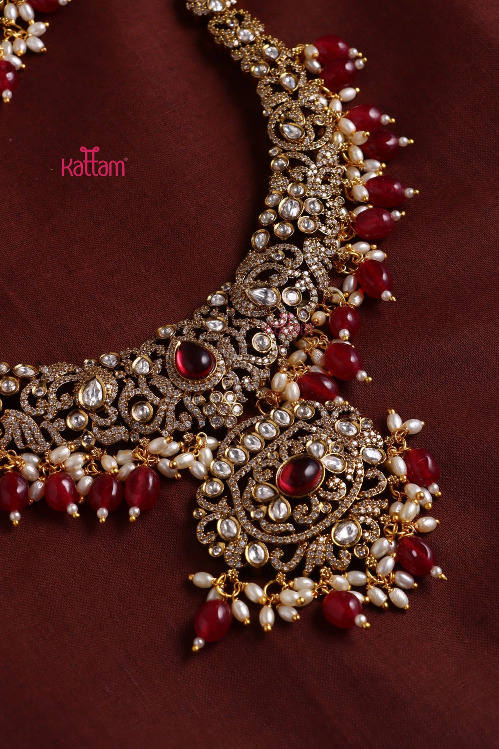 Chinmayi - AD Bridal Maroon Necklace & Haram Set - N3415