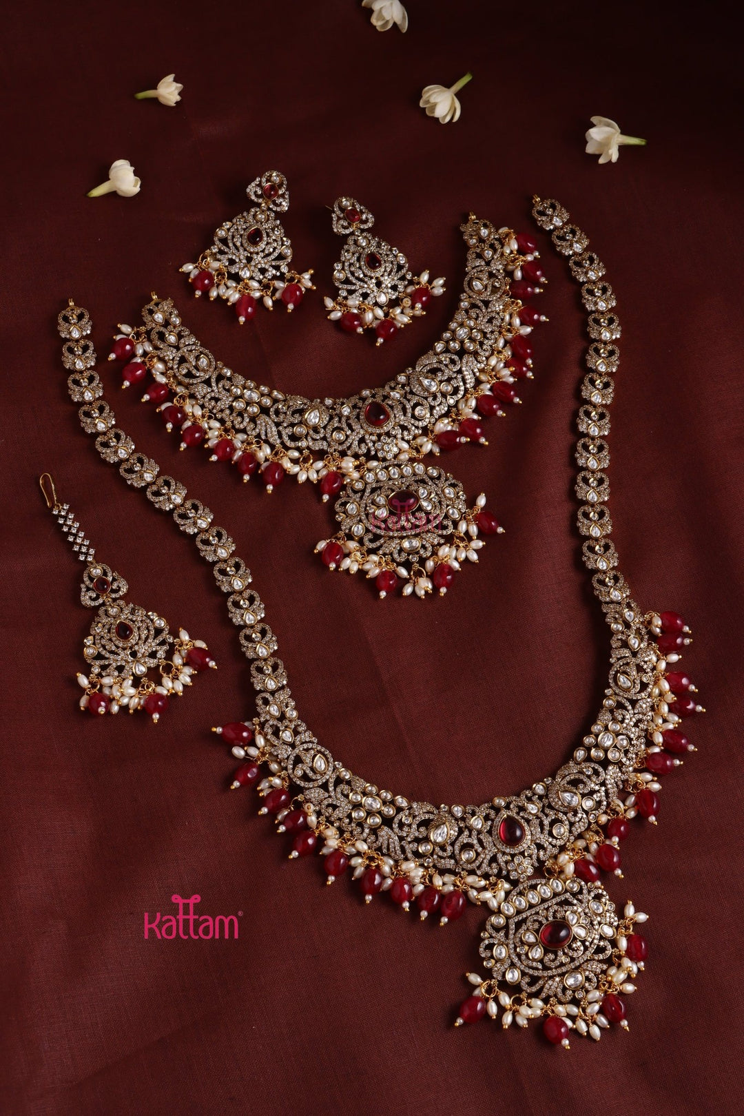 Chinmayi - AD Bridal Maroon Necklace & Haram Set - N3415