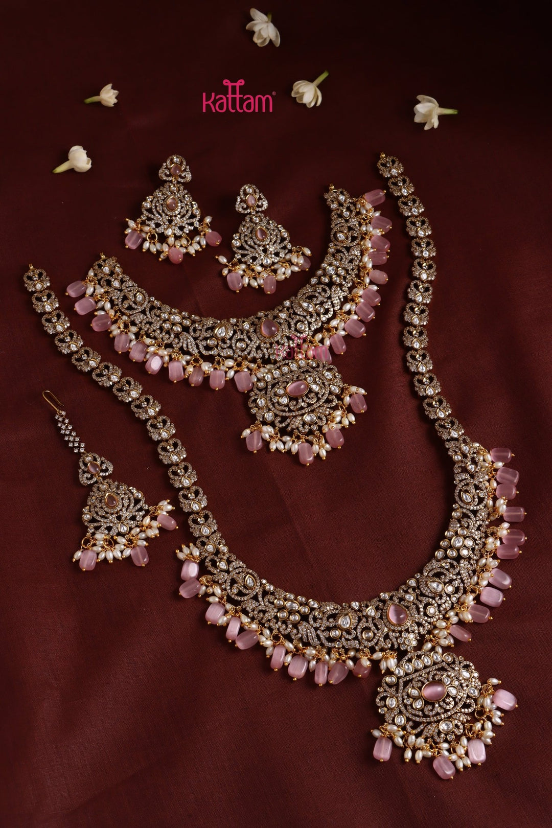 Chinmayi - AD Bridal Pastelpink Necklace & Haram Set - N3416