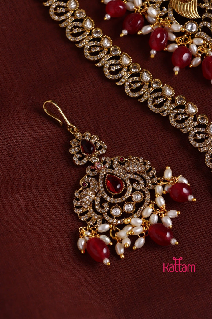 Chinthiya - Peacock Maroon Bridal Necklace & Haram Set - N3482