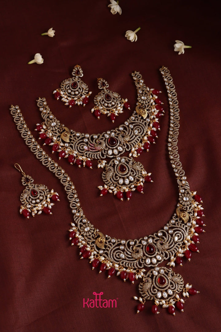 Chinthiya - Peacock Maroon Bridal Necklace & Haram Set - N3482