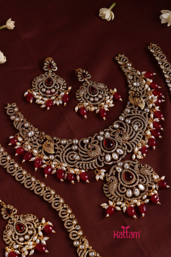 Chinthiya - Peacock Maroon Bridal Necklace & Haram Set - N3482