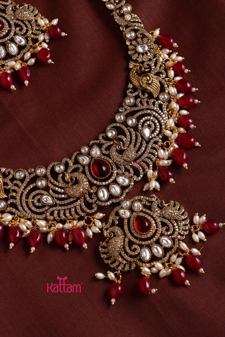Chinthiya - Peacock Maroon Bridal Necklace & Haram Set - N3482