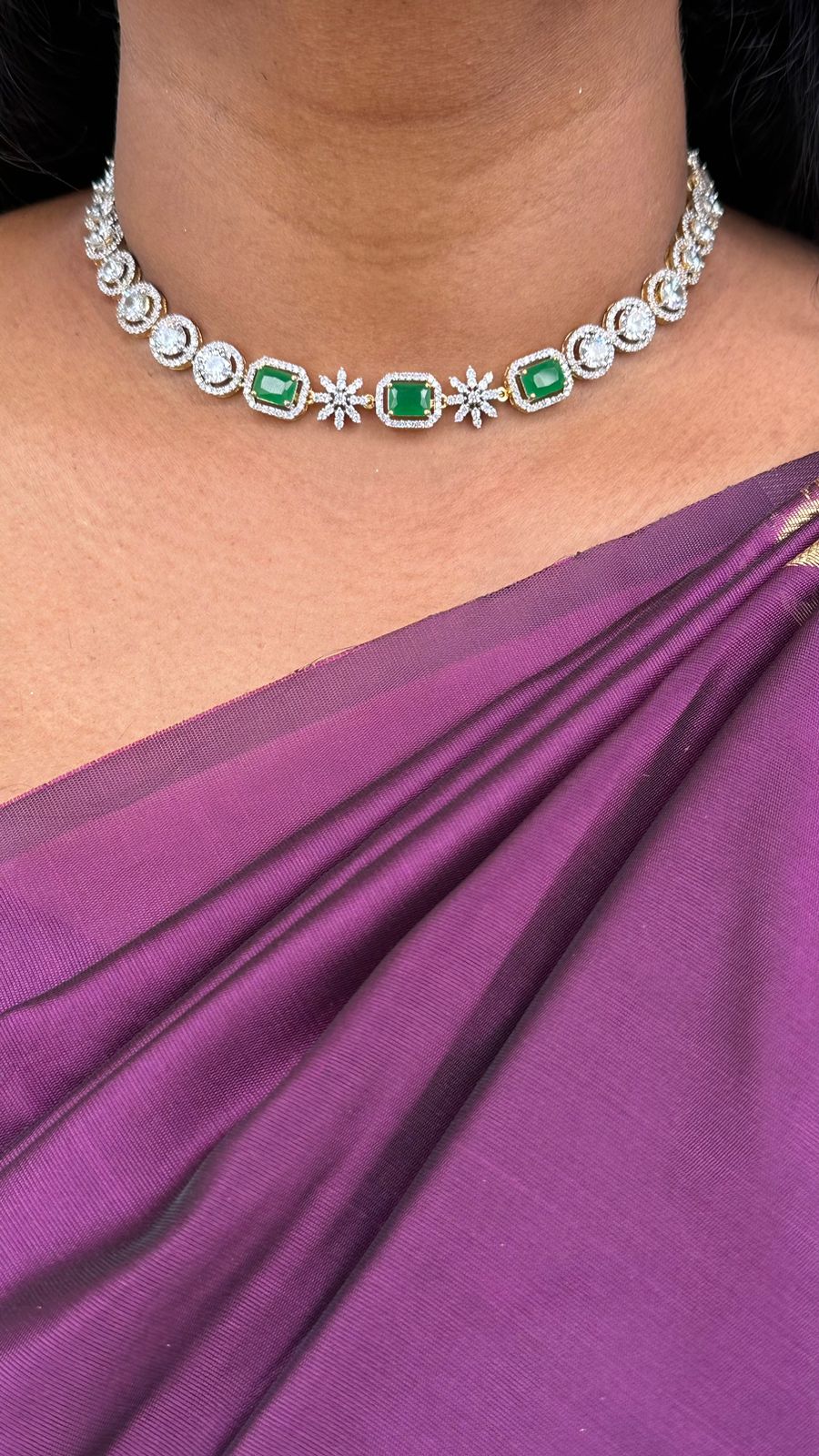 Classy Green Stone Round Choker Set - N2589