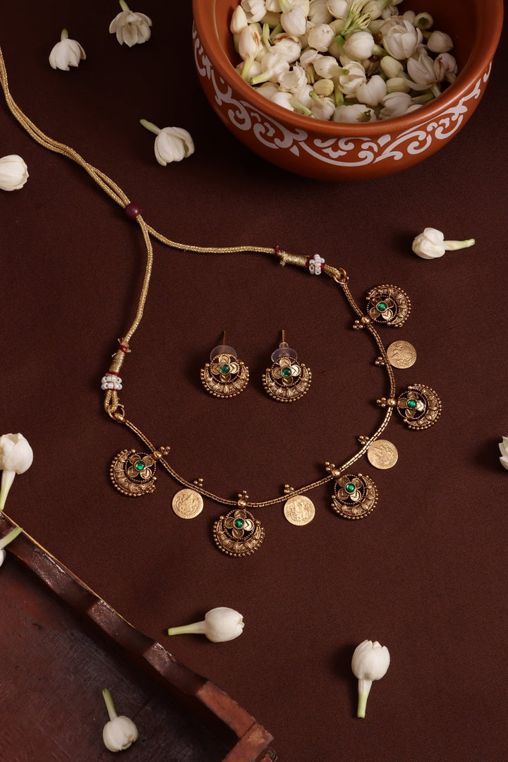 Coin Chandbali Choker - Green - N4121