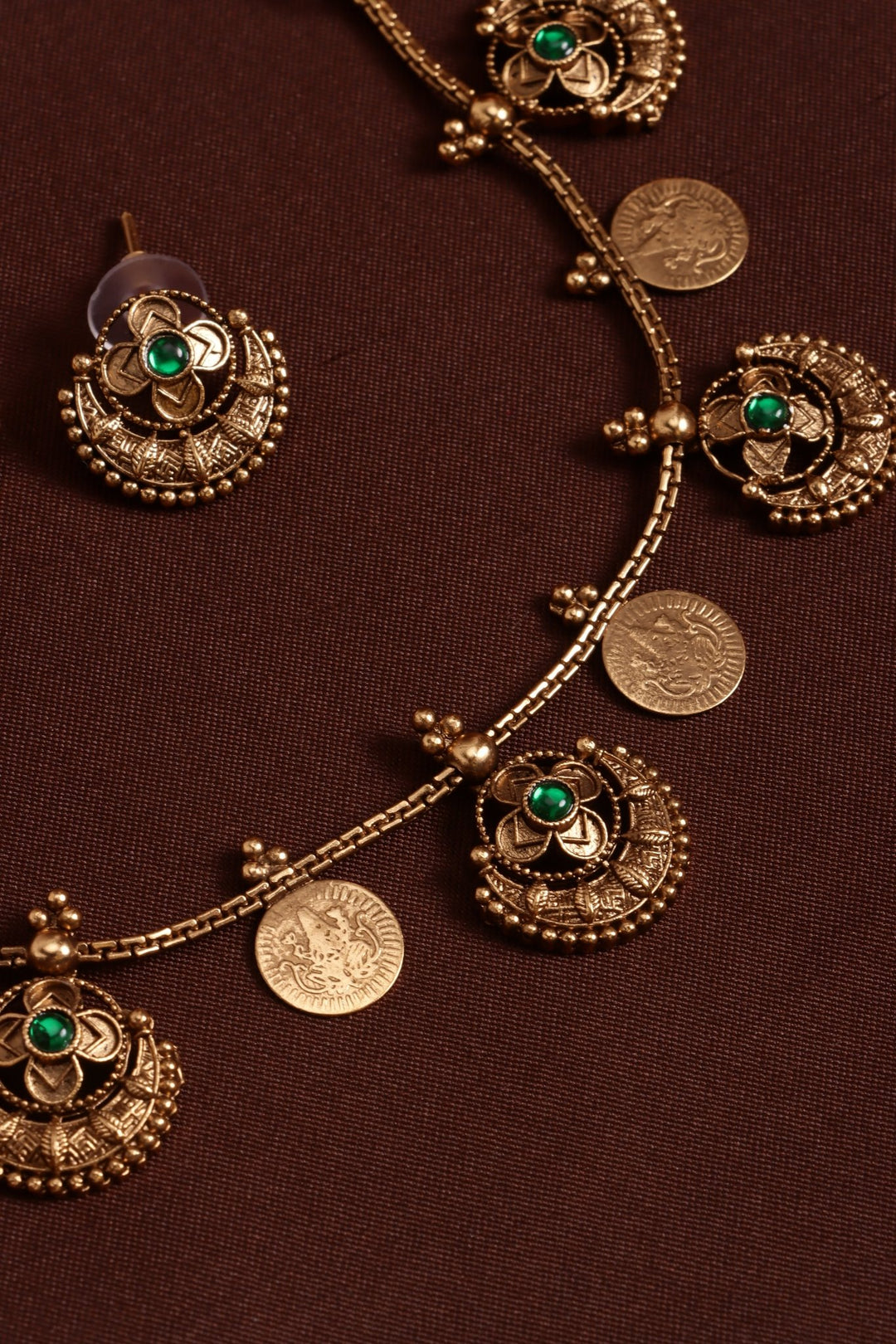 Coin Chandbali Choker - Green - N4121