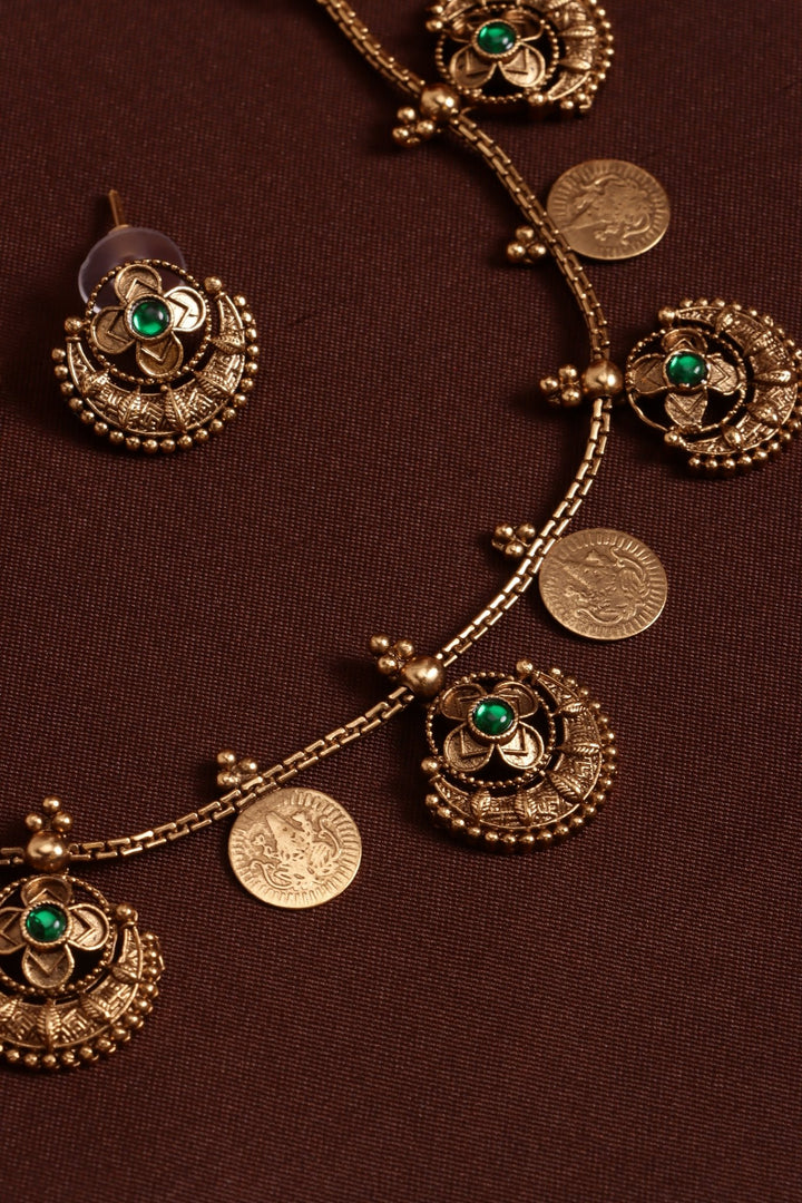Coin Chandbali Choker - Green - N4121