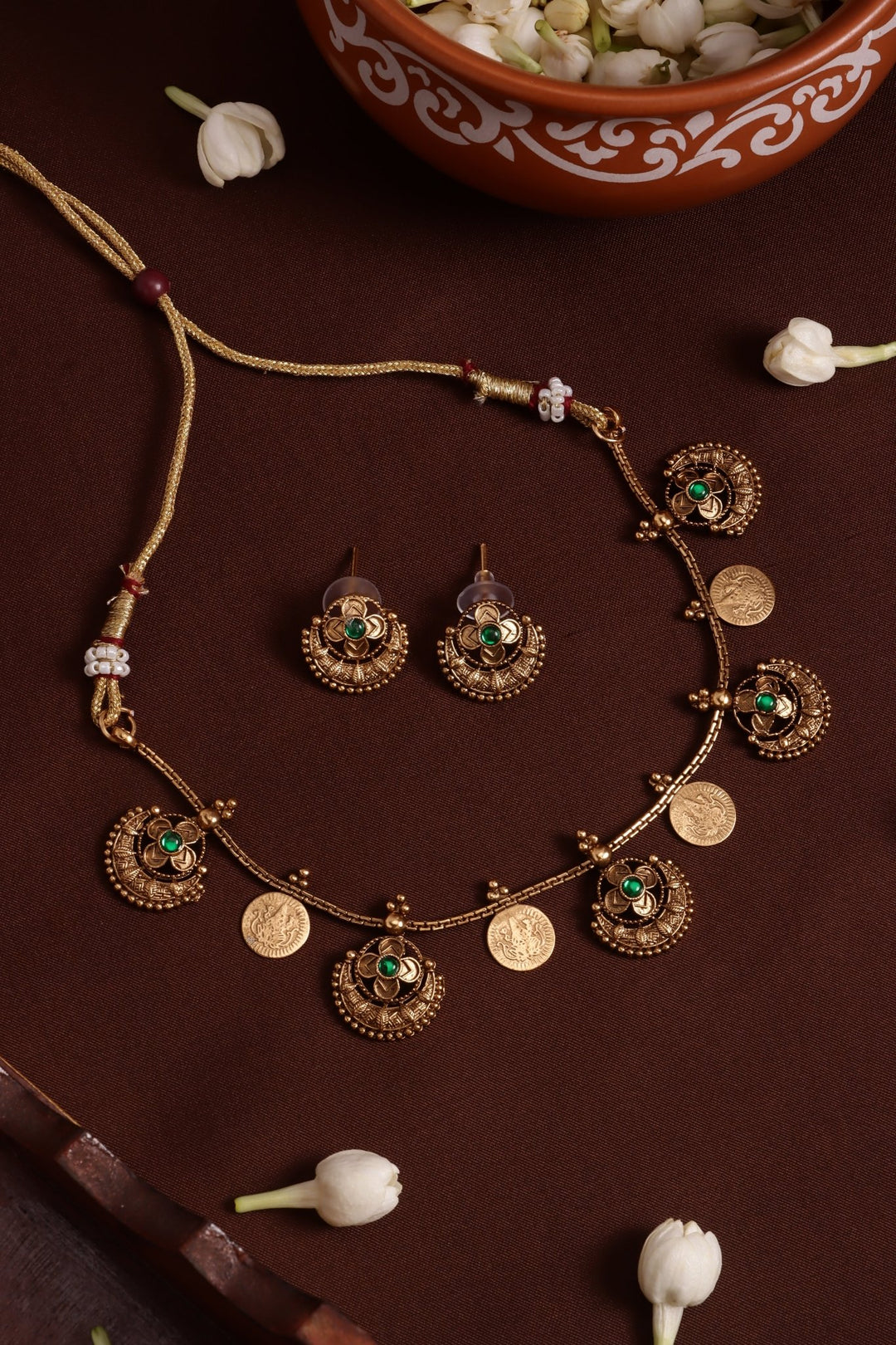 Coin Chandbali Choker - Green - N4121