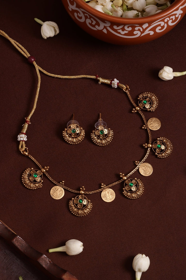 Coin Chandbali Choker - Green - N4121