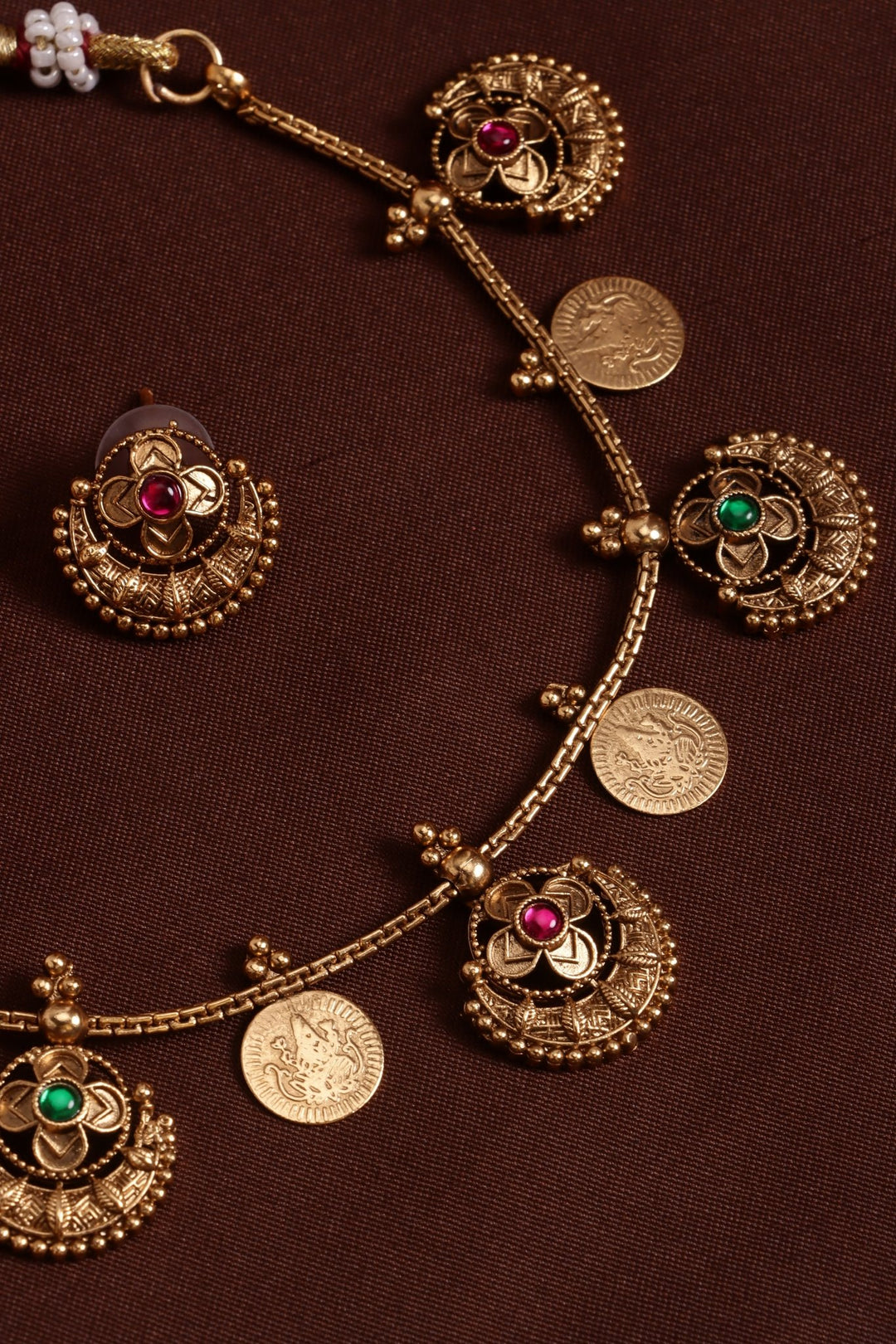 Coin Chandbali Choker - RubyGreen - N4122