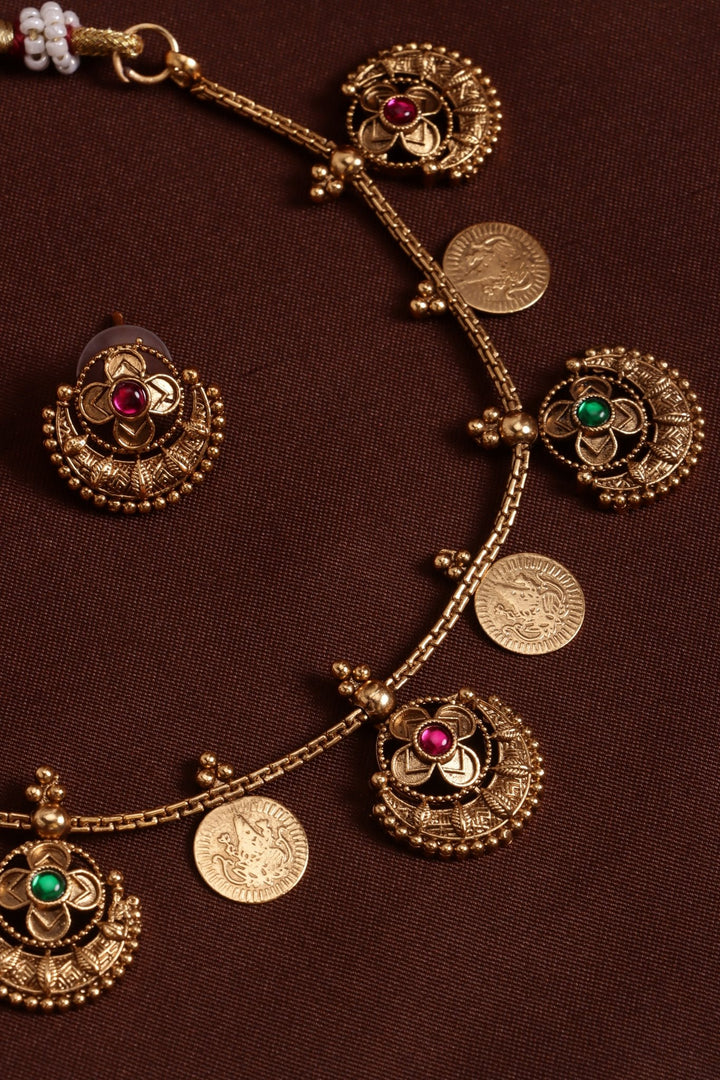 Coin Chandbali Choker - RubyGreen - N4122