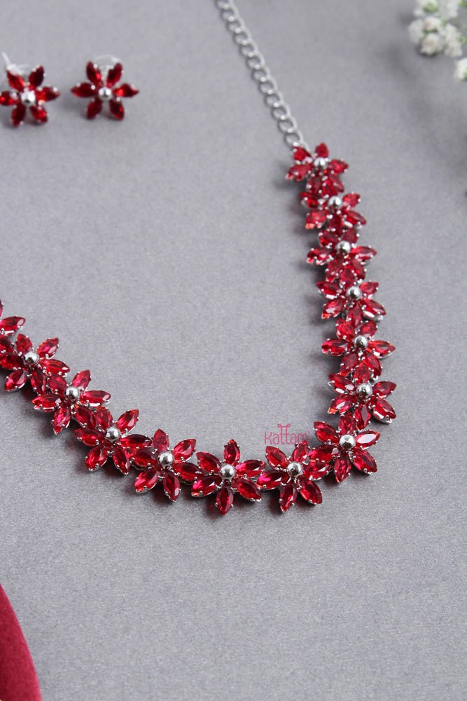 Contemporary Red Floral Choker - N2536