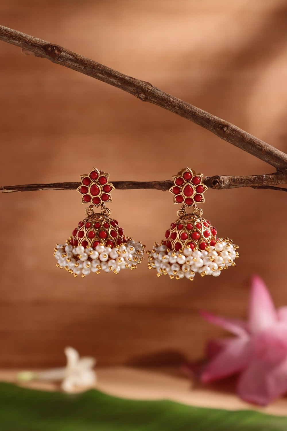 Coral Cluster Pearl Jhumka - E1477