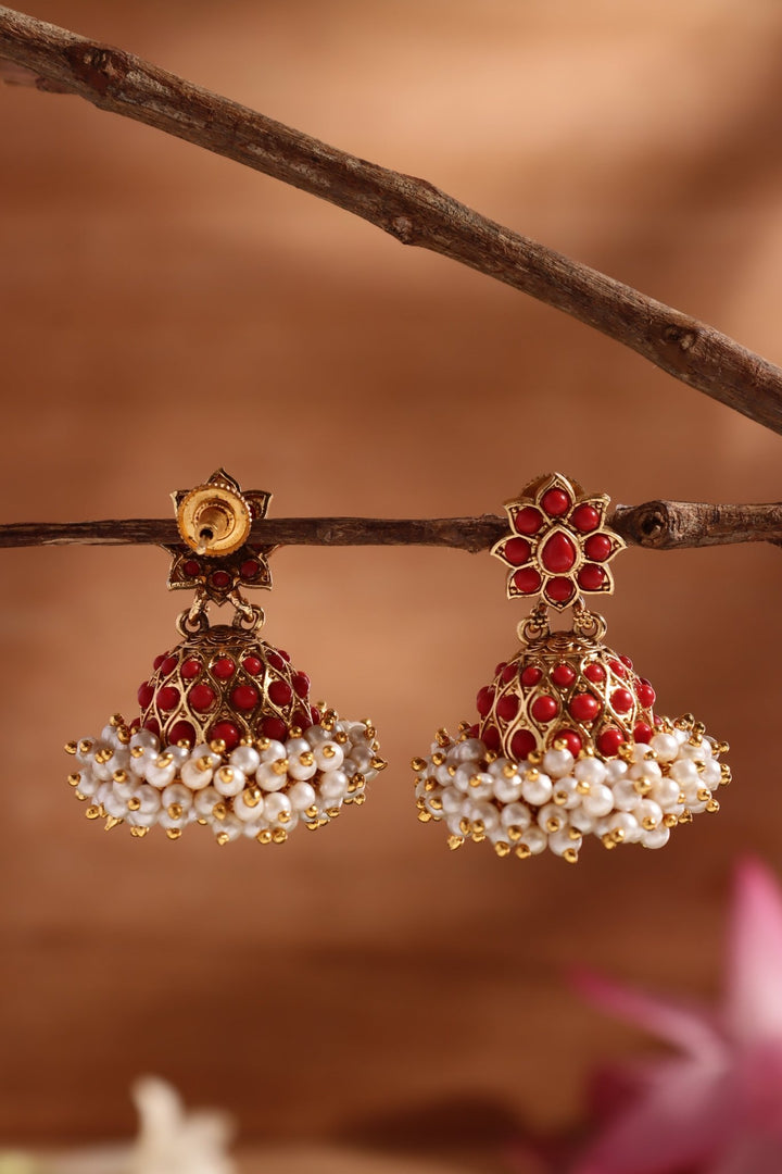 Coral Cluster Pearl Jhumka - E1477