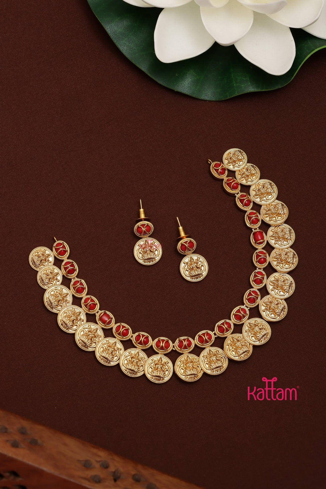 Coral Goddess Coin Choker - N3578