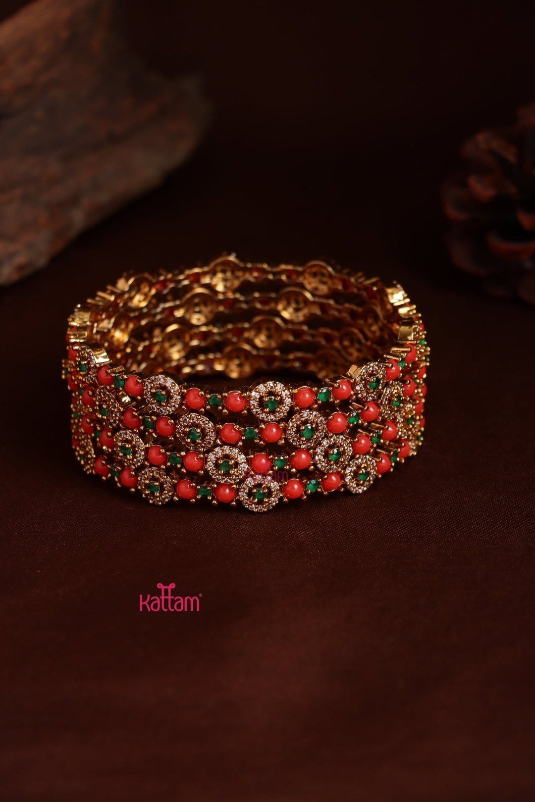 Coral Green Stone Bangle ( Set of 4 ) - B598 - V4