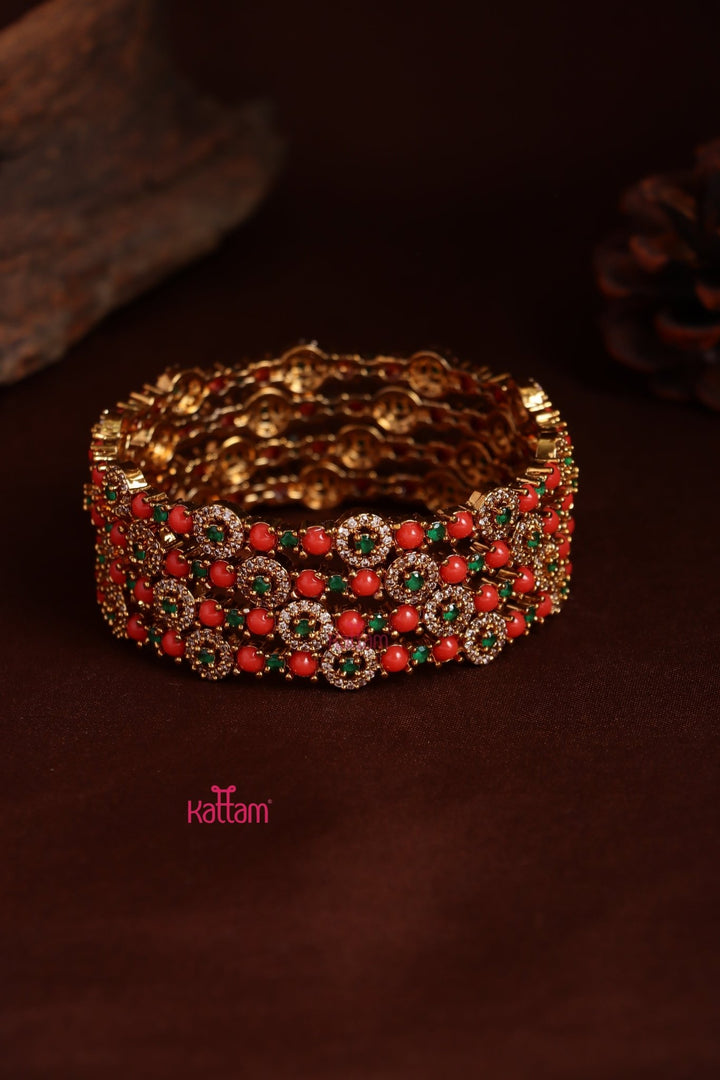 Coral Green Stone Bangle ( Set of 4 ) - B598 - V4