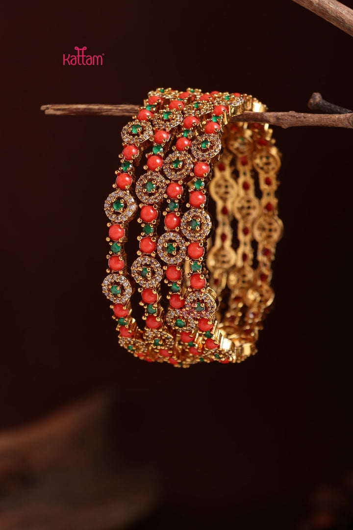 Coral Green Stone Bangle ( Set of 4 ) - B598 - V4