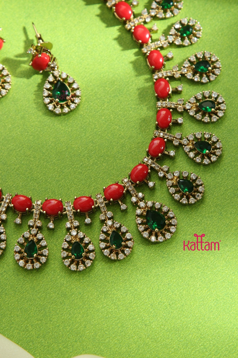 Coral Oval Drop Stone Choker - N5166