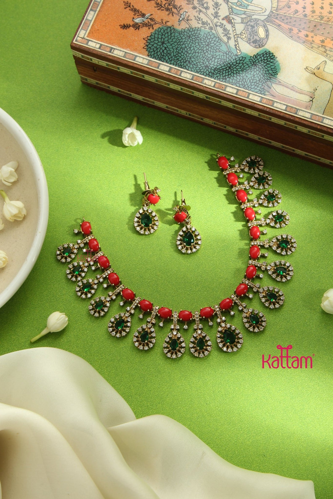 Coral Oval Drop Stone Choker - N5166