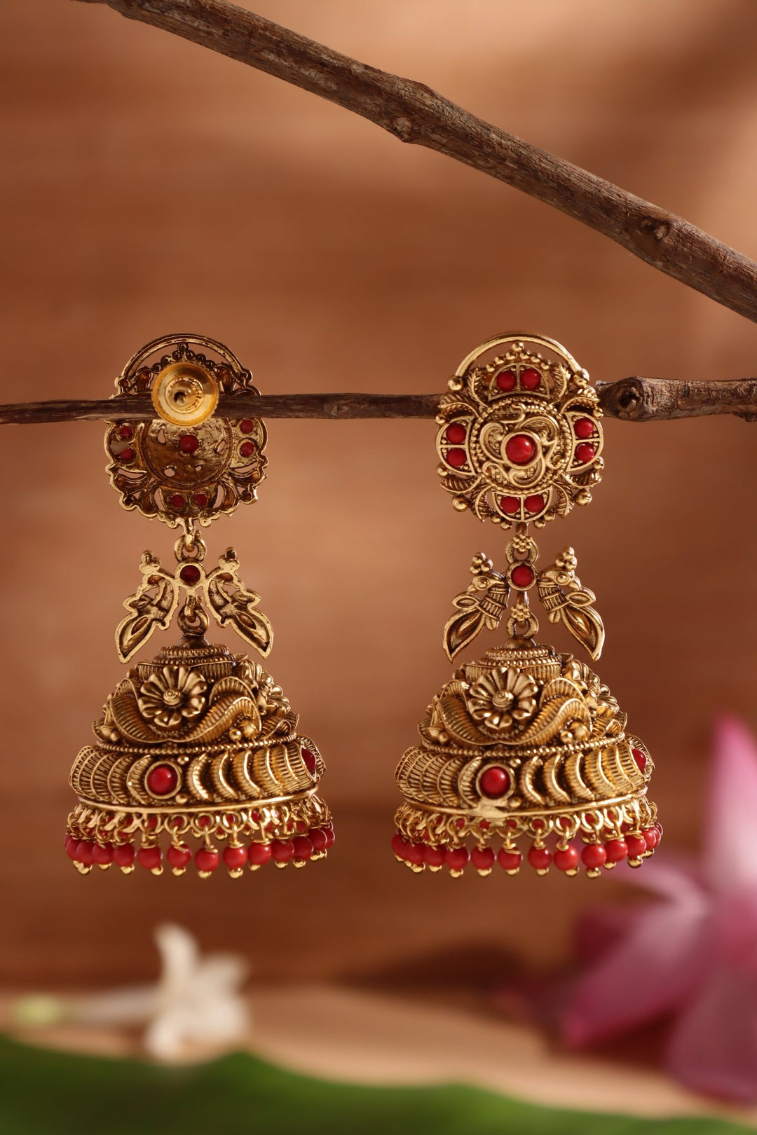 Coral Peacock bridal Jhumka - E1478